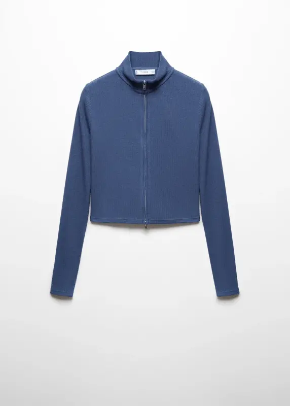 Fermuarlı yüksek yaka hırka - Mavi - 1