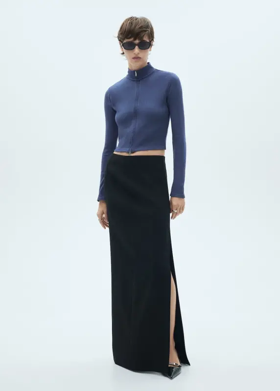 Fermuarlı yüksek yaka hırka - Mavi - 2