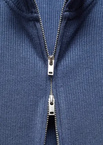 Fermuarlı yüksek yaka hırka - Mavi - 5