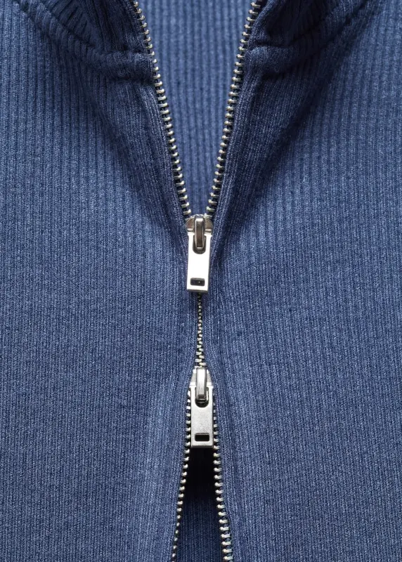 Fermuarlı yüksek yaka hırka - Mavi - 5