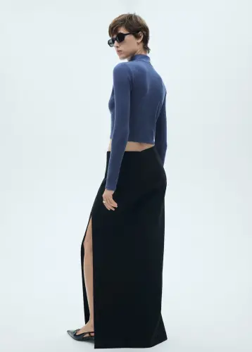 Fermuarlı yüksek yaka hırka - Mavi - 6