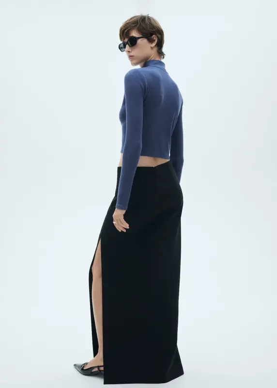 Fermuarlı yüksek yaka hırka - Mavi - 6