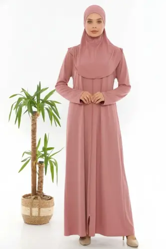 Fermuralı Namaz Elbisesi Ferace Gül-GÜL 