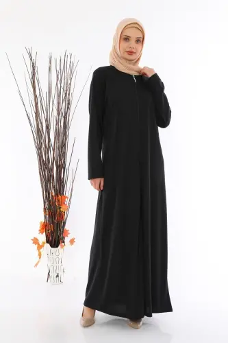 Fermuralı Namaz Elbisesi Ferace Siyah - siyah - 1