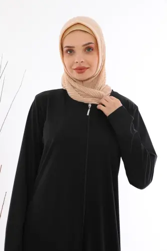Fermuralı Namaz Elbisesi Ferace Siyah - siyah - 3