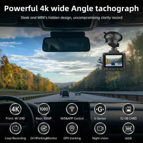 FFN Dash Cam Oldin va Orqa, 4K WiFi & GPS li Dash Cam, Avtomobil uchun Dash Kamera, APP li Dashcam, G-Sensorli Avtomobil Kamerasi, Kechasi Ko'rish, WDR, Tsiklik Yozuv, To'xtab Turish Rejimi, Bepul 32GB SD Karta - FFN (1)