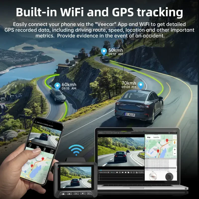 FFN Dash Cam Oldin va Orqa, 4K WiFi & GPS li Dash Cam, Avtomobil uchun Dash Kamera, APP li Dashcam, G-Sensorli Avtomobil Kamerasi, Kechasi Ko'rish, WDR, Tsiklik Yozuv, To'xtab Turish Rejimi, Bepul 32GB SD Karta - 9