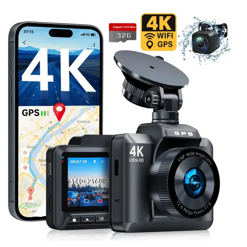 FFN Dash Cam Oldin va Orqa, 4K WiFi & GPS li Dash Cam, Avtomobil uchun Dash Kamera, APP li Dashcam, G-Sensorli Avtomobil Kamerasi, Kechasi Ko'rish, WDR, Tsiklik Yozuv, To'xtab Turish Rejimi, Bepul 32GB SD Karta - 10