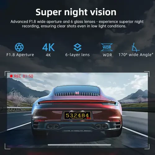 FFN Dash Cam Front and Rear, 4K Dash Cam with WiFi & GPS, Dash Camera for Cars, Dashcam with APP, Car Camera with G-Sensor, Night Vision, WDR, Loop Recording, Parking Mode, Free 32GB SD Card-BLACK - 7