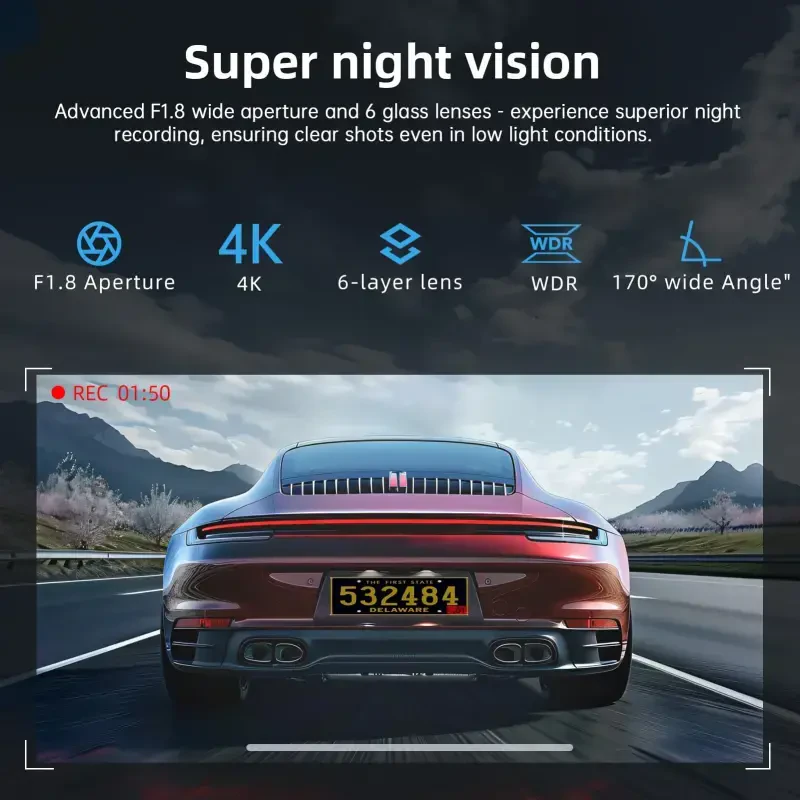 FFN Dash Cam Front and Rear, 4K Dash Cam with WiFi & GPS, Dash Camera for Cars, Dashcam with APP, Car Camera with G-Sensor, Night Vision, WDR, Loop Recording, Parking Mode, Free 32GB SD Card-BLACK - 7