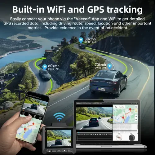 FFN Dash Cam Front and Rear, 4K Dash Cam with WiFi & GPS, Dash Camera for Cars, Dashcam with APP, Car Camera with G-Sensor, Night Vision, WDR, Loop Recording, Parking Mode, Free 32GB SD Card-BLACK - 9