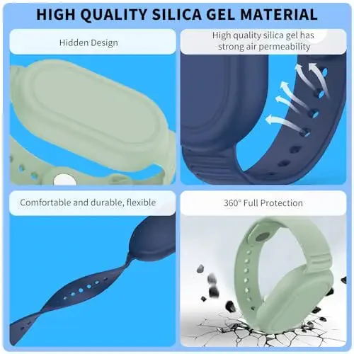 FGERWZ【2 Pack】 для браслета Samsung Galaxy Smart Tag 2, мягкий силиконовый чехол держатель SmartTag 2 скрытый браслет водонепроницаемый полноразмерный ремешок для часов для детей младшего возраста, детей старшего возраста (синий + зеленый) - 4