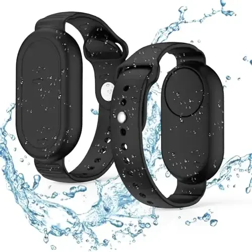 FGERWZ【2 Pack】 for Samsung Galaxy Smart Tag 2 Bracelet, Soft Silicone Case SmartTag 2 Holder Hidden Wristband Waterproof Full Cover Watch Band for Toddler Child Elderly (Black+Black) - 1