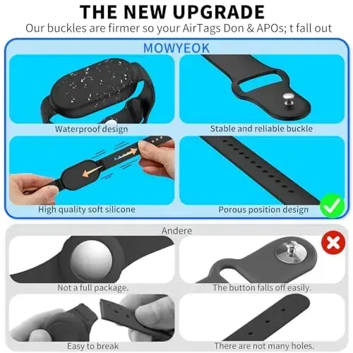 FGERWZ【2 Pack】 for Samsung Galaxy Smart Tag 2 Bracelet, Soft Silicone Case SmartTag 2 Holder Hidden Wristband Waterproof Full Cover Watch Band for Toddler Child Elderly (Black+Black) - 3