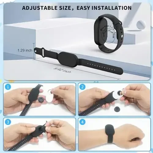 FGERWZ【2 Pack】 for Samsung Galaxy Smart Tag 2 Bracelet, Soft Silicone Case SmartTag 2 Holder Hidden Wristband Waterproof Full Cover Watch Band for Toddler Child Elderly (Black+Black) - 6