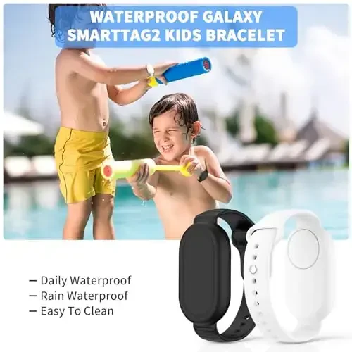 FGERWZ【2 Pack】 for Samsung Galaxy Smart Tag 2 Bracelet, Soft Silicone Case SmartTag 2 Holder Hidden Wristband Waterproof Full Cover Watch Band for Toddler Child Elderly (Black+White) - 2