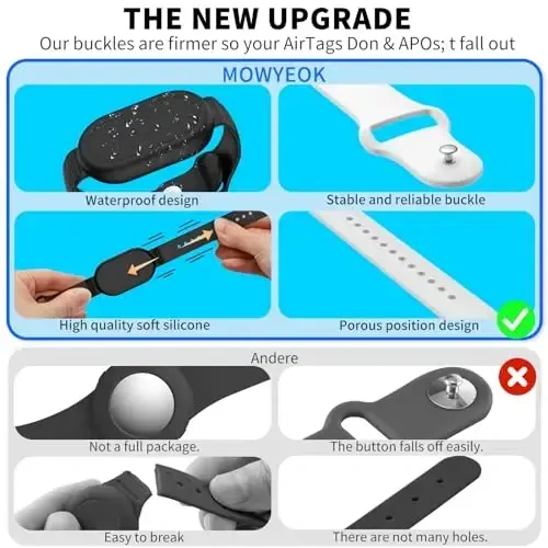 FGERWZ【2 Pack】 for Samsung Galaxy Smart Tag 2 Bracelet, Soft Silicone Case SmartTag 2 Holder Hidden Wristband Waterproof Full Cover Watch Band for Toddler Child Elderly (Black+White) - 3