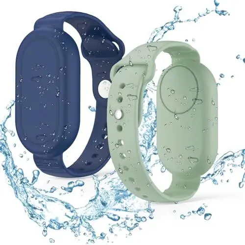 FGERWZ【2 Pack】 for Samsung Galaxy Smart Tag 2 Bracelet, Soft Silicone Case SmartTag 2 Holder Hidden Wristband Waterproof Full Cover Watch Band for Toddler Child Elderly (Blue+Green) - 1