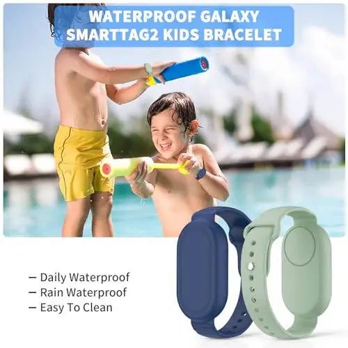 FGERWZ【2 Pack】 for Samsung Galaxy Smart Tag 2 Bracelet, Soft Silicone Case SmartTag 2 Holder Hidden Wristband Waterproof Full Cover Watch Band for Toddler Child Elderly (Blue+Green) - 2