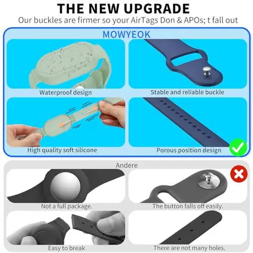 FGERWZ【2 Pack】 for Samsung Galaxy Smart Tag 2 Bracelet, Soft Silicone Case SmartTag 2 Holder Hidden Wristband Waterproof Full Cover Watch Band for Toddler Child Elderly (Blue+Green) - 3