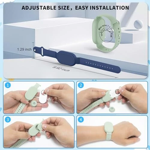 FGERWZ【2 Pack】 for Samsung Galaxy Smart Tag 2 Bracelet, Soft Silicone Case SmartTag 2 Holder Hidden Wristband Waterproof Full Cover Watch Band for Toddler Child Elderly (Blue+Green) - 6