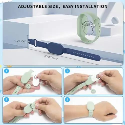 FGERWZ【2 Pack】 for Samsung Galaxy Smart Tag 2 Bracelet, Soft Silicone Case SmartTag 2 Holder Hidden Wristband Waterproof Full Cover Watch Band for Toddler Child Elderly (Blue+Green) - 6