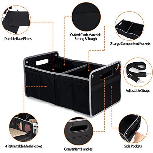 Fgtagtal Car Trunk Organizer Compatible with Toy*ta FJ Cruiser 2007-2021, Foldable Trunk Storage Organizer, Multi-Compartment Oxford Cloth Car Organizer and Storage, Space Saving, 1PCS - 3