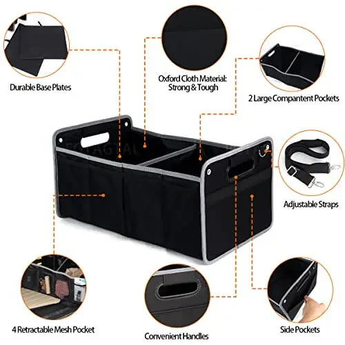 Fgtagtal Car Trunk Organizer Compatible with Toy*ta FJ Cruiser 2007-2021, Foldable Trunk Storage Organizer, Multi-Compartment Oxford Cloth Car Organizer and Storage, Space Saving, 1PCS - 3