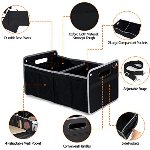 Fgtagtal Car Trunk Organizer Compatible with Toy*ta FJ Cruiser 2007-2021, Foldable Trunk Storage Organizer, Multi-Compartment Oxford Cloth Car Organizer and Storage, Space Saving, 1PCS - 3