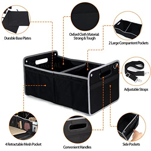 Fgtagtal Car Trunk Organizer Compatible with Toy*ta FJ Cruiser 2007-2021, Foldable Trunk Storage Organizer, Multi-Compartment Oxford Cloth Car Organizer and Storage, Space Saving, 1PCS - 3