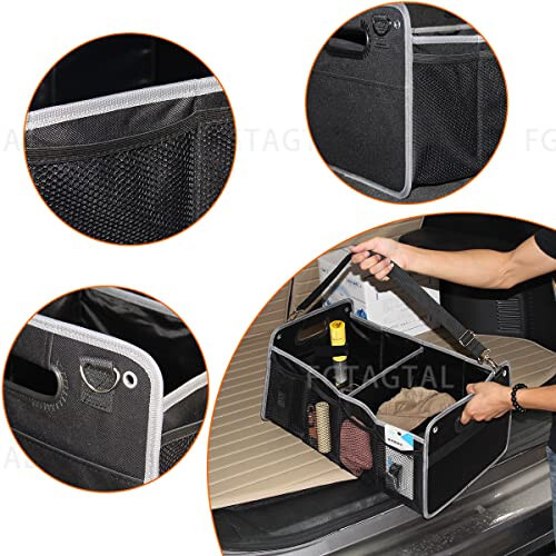 Fgtagtal Car Trunk Organizer Compatible with Toy*ta FJ Cruiser 2007-2021, Foldable Trunk Storage Organizer, Multi-Compartment Oxford Cloth Car Organizer and Storage, Space Saving, 1PCS - 5