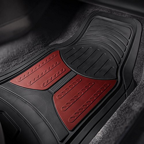 FH Group Automotive Floor Mats - Heavy-Duty Monster Eye Rubber Floor Mats for Cars, Universal Fit Full Set, Climaproof Floor Mats, Trimmable Floor Mats for Most Sedan, SUV, Truck Floor Mats Burgundy - 3