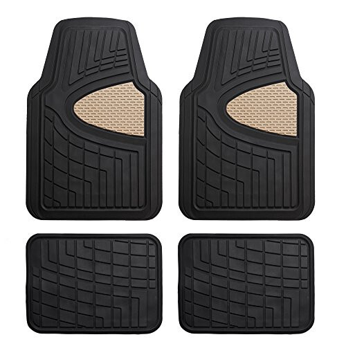 FH Group Automotive Floor Mats - Heavy-Duty Rubber Floor Mats for Cars, Universal Fit Full Set, Climaproof Floor Mats, Trimmable Floor Mats for Most Sedan, SUV, Truck Floor Mats Beige - 1