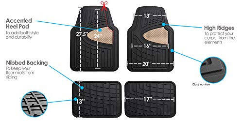 FH Group Automotive Floor Mats - Heavy-Duty Rubber Floor Mats for Cars, Universal Fit Full Set, Climaproof Floor Mats, Trimmable Floor Mats for Most Sedan, SUV, Truck Floor Mats Beige - 3