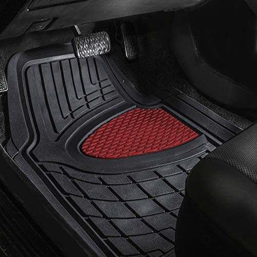 FH Group Automotive Floor Mats - Heavy-Duty Rubber Floor Mats for Cars, Universal Fit Full Set, Climaproof Floor Mats, Trimmable Floor Mats for Most Sedan, SUV, Truck Floor Mats Burgundy - 4