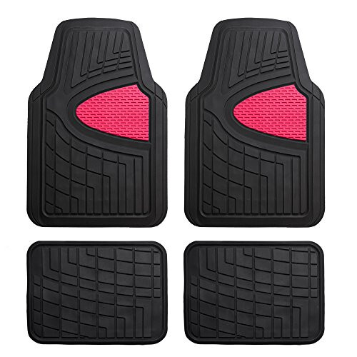 FH Group Automotive Floor Mats - Heavy-Duty Rubber Floor Mats for Cars, Universal Fit Full Set, Climaproof Floor Mats, Trimmable Floor Mats for Most Sedan, SUV, Truck Floor Mats Pink - 1