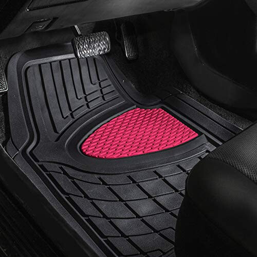 FH Group Automotive Floor Mats - Heavy-Duty Rubber Floor Mats for Cars, Universal Fit Full Set, Climaproof Floor Mats, Trimmable Floor Mats for Most Sedan, SUV, Truck Floor Mats Pink - 4