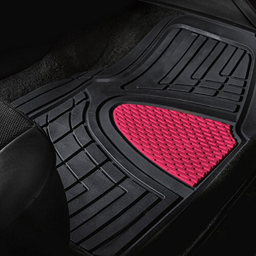 FH Group Automotive Floor Mats - Heavy-Duty Rubber Floor Mats for Cars, Universal Fit Full Set, Climaproof Floor Mats, Trimmable Floor Mats for Most Sedan, SUV, Truck Floor Mats Pink - 5