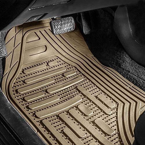 FH Group F11322 Classic Rubber Trimmable Floor Mats (Beige) Full Set - Universal Fit for Cars Trucks and SUVs - 9