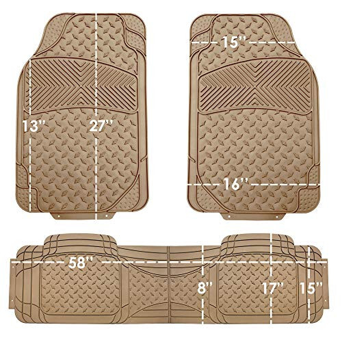 FH Group F11322 Classic Rubber Trimmable Floor Mats (Beige) Full Set - Universal Fit for Cars Trucks and SUVs - 6