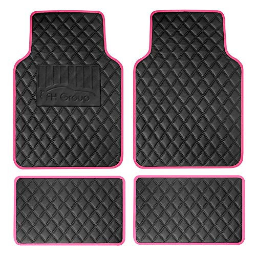 FH Group F12003PINK Universal Fit Diamond Pattern Faux Leather Beige Automotive Floor Mats fits Most Cars, SUVs, and Trucks - 1