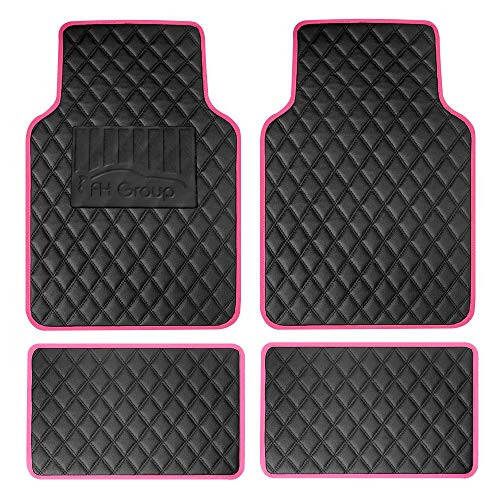 FH Group F12003PINK Universal Fit Diamond Pattern Faux Leather Beige Automotive Floor Mats fits Most Cars, SUVs, and Trucks - 1