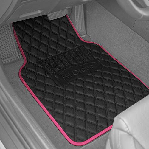 FH Group F12003PINK Universal Fit Diamond Pattern Faux Leather Beige Automotive Floor Mats fits Most Cars, SUVs, and Trucks - 2