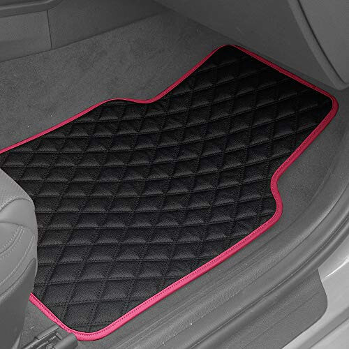 FH Group F12003PINK Universal Fit Diamond Pattern Faux Leather Beige Automotive Floor Mats fits Most Cars, SUVs, and Trucks - 3