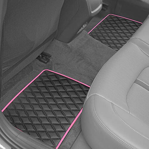 FH Group F12003PINK Universal Fit Diamond Pattern Faux Leather Beige Automotive Floor Mats fits Most Cars, SUVs, and Trucks - 4