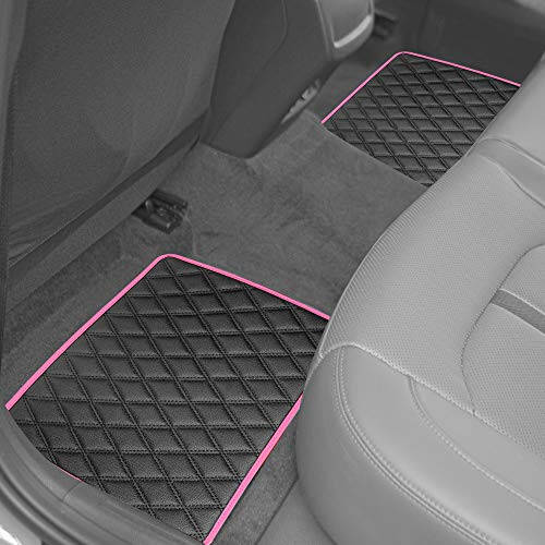 FH Group F12003PINK Universal Fit Diamond Pattern Faux Leather Beige Automotive Floor Mats fits Most Cars, SUVs, and Trucks - 4