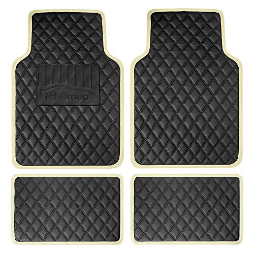 FH Group Floor Mats - Faux Leather Floor Mats for Cars, Universal Fit Automotive Floor Mats, All Purpose Car Floor Mats, PU Leather Protector Mat for Most Sedan, SUV, Truck Floor Mats Beige - 1