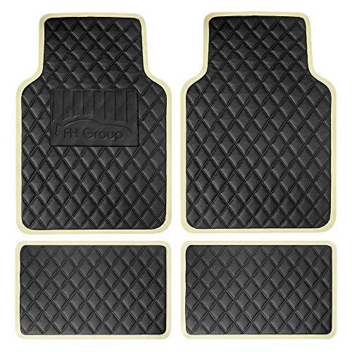 FH Group Floor Mats - Faux Leather Floor Mats for Cars, Universal Fit Automotive Floor Mats, All Purpose Car Floor Mats, PU Leather Protector Mat for Most Sedan, SUV, Truck Floor Mats Beige - 1