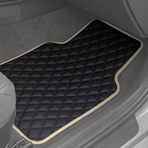 FH Group Floor Mats - Faux Leather Floor Mats for Cars, Universal Fit Automotive Floor Mats, All Purpose Car Floor Mats, PU Leather Protector Mat for Most Sedan, SUV, Truck Floor Mats Beige - 2