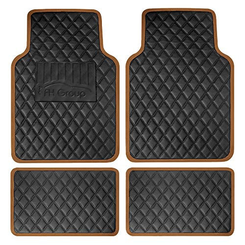 FH Group Floor Mats - Faux Leather Floor Mats for Cars, Universal Fit Automotive Floor Mats, All Purpose Car Floor Mats, PU Leather Protector Mat for Most Sedan, SUV, Truck Floor Mats Brown - 1